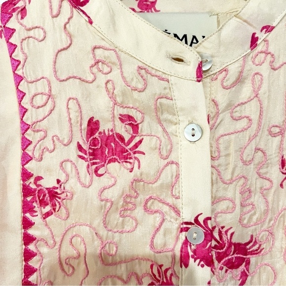NWT Alemais Esmerelda 100% Silk Eye Printed Fuchsia Pink Button Up Blouse US 0 - Picture 10 of 15